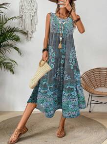 Breezaya Casual Vacation Long Printed Dress Maxi Vacation Beach Outfits Women - Blue - View 7