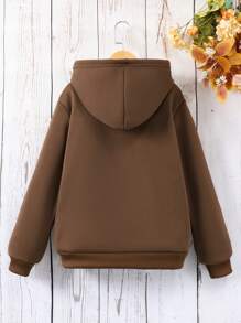 SHEIN Tween Boy Solid Color Zip-Up Sweatshirt, Casual & Stylish For Everyday Wear - Brown - View 2