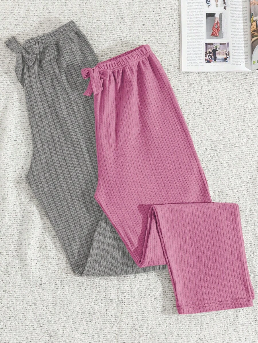 SHEIN Cottnline 100% Cotton 2Pcs  Striped Lounge Bottom - Multicolor - View 1