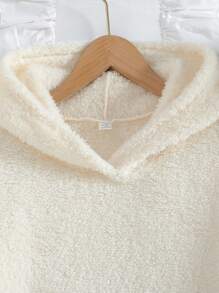 Vestido de dormir y ropa de estar por casa de manga larga y forro polar suave y cálido de color beige liso minimalista para adolescentes/adolescentes