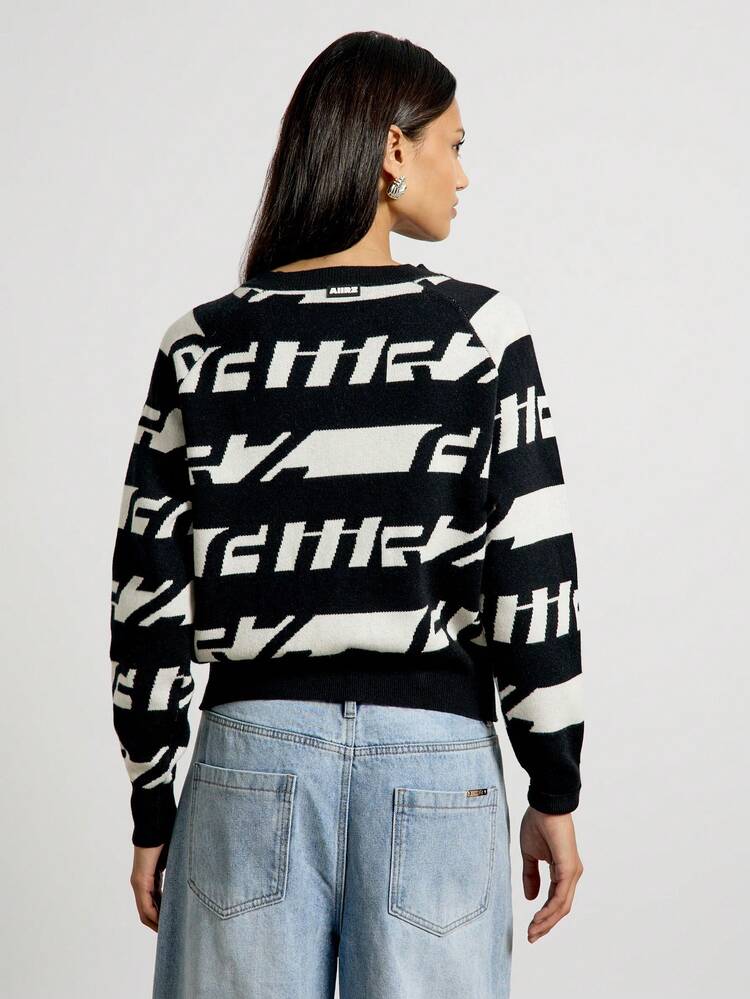 Monogram Digital Print Cropped Button Up Cardigan