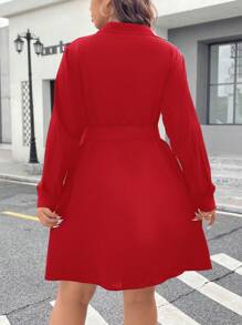 Celure 1pc Women's Long Sleeve Belted Shirt Dress, Casual And Stylish For Daily Wear For New Year Clothes Valentines
