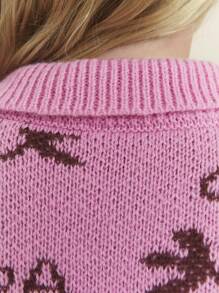 SHEIN Blusa casual de manga larga con estampado gráfico y detalle de botones delanteros para niñas preadolescentes - Rosa - Ver 4