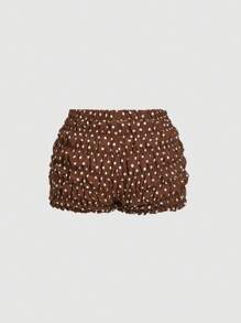 SHEIN MOD Quần short mini chấm bi nơ xếp nếp dễ thương màu đen và trắng cho nữ cỡ lớn Tomato Girl - màu nâu - Xem 2