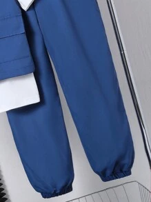 SHEIN 3 件套 Tween Boy 休闲套装：黑色连帽背心、白色 T 恤、黑色裤子 - 藍色 - 查看 4