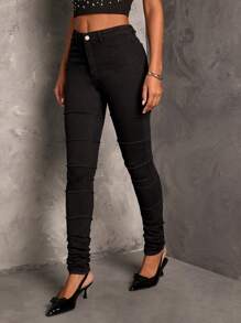 SHEIN BAE Pantalones vaqueros negros ajustados de tiro alto con estirado sexy para mujer para fiestas