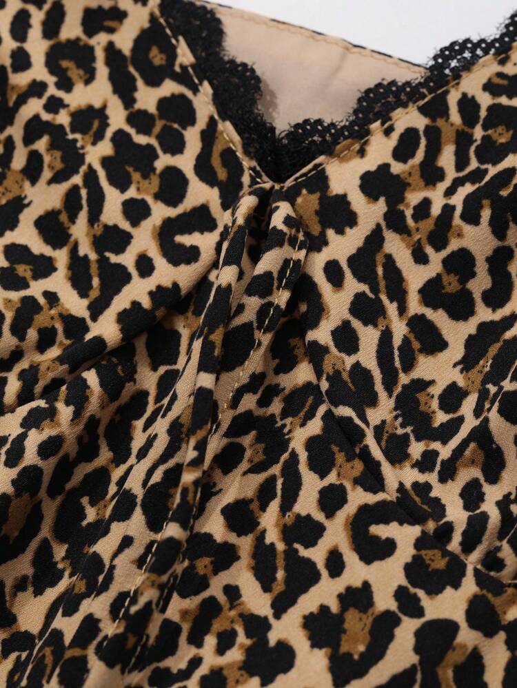 Women's Mid-Length Floral Leopard Print Lace-Up Strap Dress Prom Dress Sundress Cheetah Print, Fall Clothes Elegant Women Dress