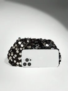 SHEIN BAE Sequin Patchwork Fashionable & Elegant Party Clutch Suitable For Women Daily And Party Use Valentines - Black - View 7