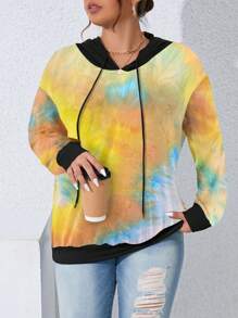 SHEIN LUNE Plus Size Solid Color Patchwork Long Sleeve Minimalist Sweatshirt, Casual Everyday Wear Pullover Fall - Multicolor - View 1