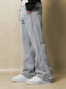 SUMWON Performance Athletic Sweatpants With Side Piping Wide Leg Training Lounge Athleisure Winter Workout Pants Side Pockets Skater Fit - Light Grey - View 2