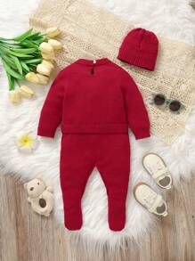 Baby Boy Crew Neck Long Sleeve Graphic Detail Simple Casual Sweater Romper