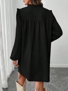 SHEIN LUNE Vestido corto rojo de fiesta de Navidad para mujer con mangas largas, para otoño - Negro - Ver 4