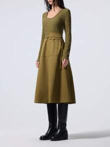 LYSMO Vestido midi de patchwork tejido para mujer en Ramadán - Verde militar - Ver 5