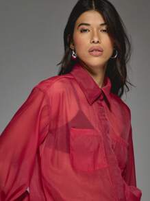 MISSGUIDED Sheer Long Sleeves Shirt Bodysuit