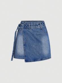 SHEIN MOD تنورة جينز صغيرة ملفوفة للسيدات، ضيقة وكاجوال، تنورة جينز Y2K صغيرة، تنورة صغيرة، تنورة نسائية زرقاء، تنورة جميلة