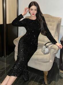 DAZY Women's Sequin Midi Party Dress, Suitable For Spring, Summer, Valentine's Day Prom Dress Party Women
