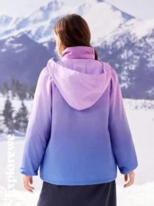 SHEIN Teen Girls' Front Zip Long Sleeve Pocket Ombre Minimalist Casual Hoodie