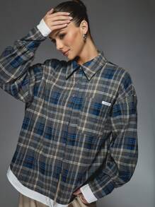 MISSGUIDED 街头格纹大码西部衬衫搭配府绸内衬西部服饰 - 彩色 - 查看 3