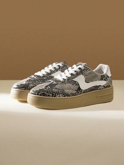 CUCCOO EASI 女士豹纹蓬松系带休闲运动鞋，适合春秋季节