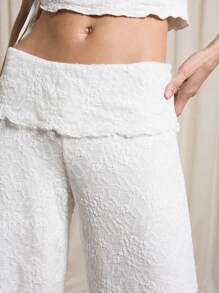 AiiRZ Conjunto de top corto de encaje y pantalón con cintura plegada