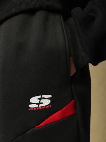 SUMWON 运动田径性能慢跑运动裤健身房训练裤，带撞色拼接和弹性袖口，舒适运动服秋冬健身 - 彩色 - 查看 5