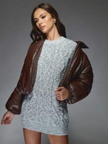 MISSGUIDED 粗针织毛衣连衣裙束腰外衣长度厚实冬季保暖超大长袖套头衫假日季节舒适针织衫 - 灰色 - 查看 5