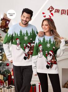 Manfinity Homme Men's Christmas Forest Cabin Snowman Pattern Sweater - Green - View 3