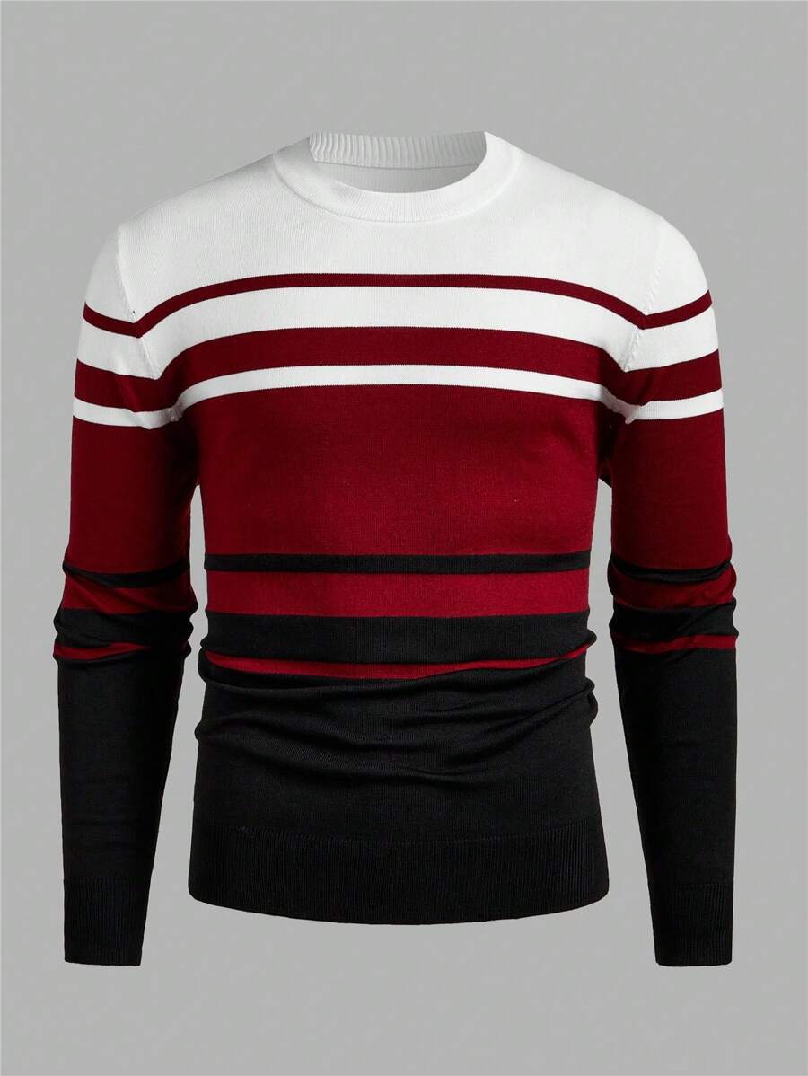 Manfinity VCAY Men's Casual Striped Crew Neck Long Sleeve Sweater, Autumn/Winter - Multicolor - View 1