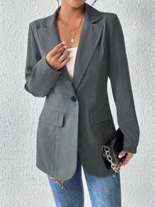 RosyDaze Ladies' Lapel Collar Long Sleeve Blazer Jacket Fall Cloth For Women - Dark Grey - View 5