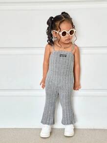 TaviRue 女婴可爱灰色针织连体衣配字母图案、喇叭裤，春夏