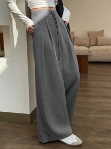 Dazy Star 女式系带前口袋条纹休闲裤，简约设计，适合日常穿着 - 灰色 - 查看 3