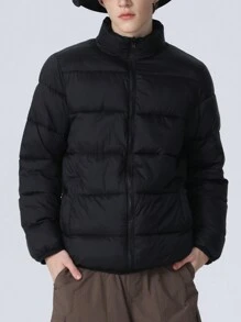 Gym Rark Boyfriend Style Men's Solid Color Zipper Front Long Sleeve Jacket, Sports Wear - Black - View 1