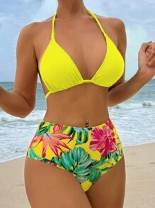 SHEIN Swim Tropical Print Bikini Set For Vacation & Beach Summer