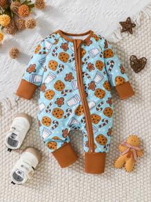 Infant/Toddler Boys' Long Sleeve Pancake, Milk, Cookie Print Zipper Jumpsuit - Multicolor - View 2