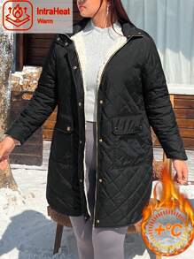 SHEIN EZwear 大码女式黑色侧开衩休闲外套，冬季 - 黑與白 - 查看 2