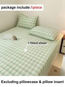 1 件装绿色小格子图案牛奶绒床笠，简约时尚现代风格床笠，温暖舒适，适合秋冬季 - 綠色 - 查看 4