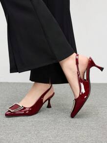 CUCCOO BIZCHIC Women's Pointed Toe High Heel Shoes, Vintage Classic Style, Comfortable & Versatile, New Office/Work Red Patent Leather Pumps Valentines - Burgundy - View 3