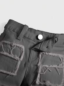 SHEIN Jeans vaqueros blancos de tiro alto rotos y desgastados informales tipo pitillo para niño pequeño - Gris - Ver 3