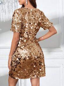 SHEIN Clasi Women's Commuting 3D Flower Decor Stand Collar Double-Breasted Blazer,Red Leather Jacket - Champagne - View 2