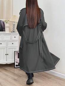 Muchica Black Double Breasted Belted Trench Coat - Grey - View 2