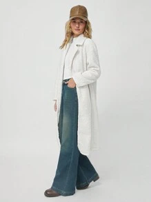 SHEIN EZwear Damen weiße flauschige Jacke - Weiss - Übersicht 4