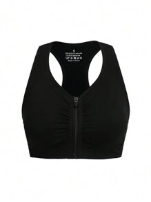 Contrast Trim Zipper V-Neck Sleeveless Sports Bra - Multicolor - View 4