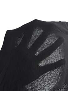 SHEIN VCAY 大碼水溶蕾絲拼接燈籠袖高衩洋裝 - 黑色 - 查看 7