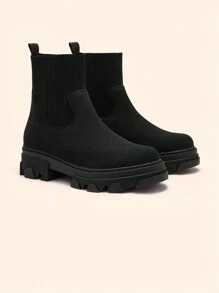 CUCCOO BASICS Stylish Solid Color Mid-Calf Boots, Suitable For Autumn And Winter Wear New Year Holiday - Black - View 4