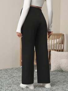 SHEIN Maternity Casual Versatile Minimalist Solid Color High-Waist Straight Pants
