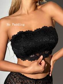 Floral Lace Bandeau Bra Lingerie - Black - View 1