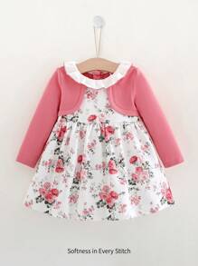 Cozy Pixies 女婴 2 合 1 色块花卉长袖收腰 A 字形连衣裙 - 彩色 - 查看 6