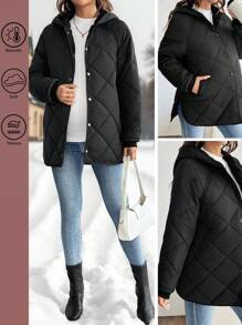 SHEIN Umstandsmode-jacke mit Knopfleiste, Langarm, lässig, mit Kapuze und Taschen, minimalistischer Stil