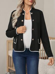 SHEIN Maternity Casual Colorblock Trim Jacket For Autumn - Black - View 2