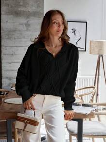 EURMUSE 女士纯色长袖纹理针织简约上衣，休闲日常穿着